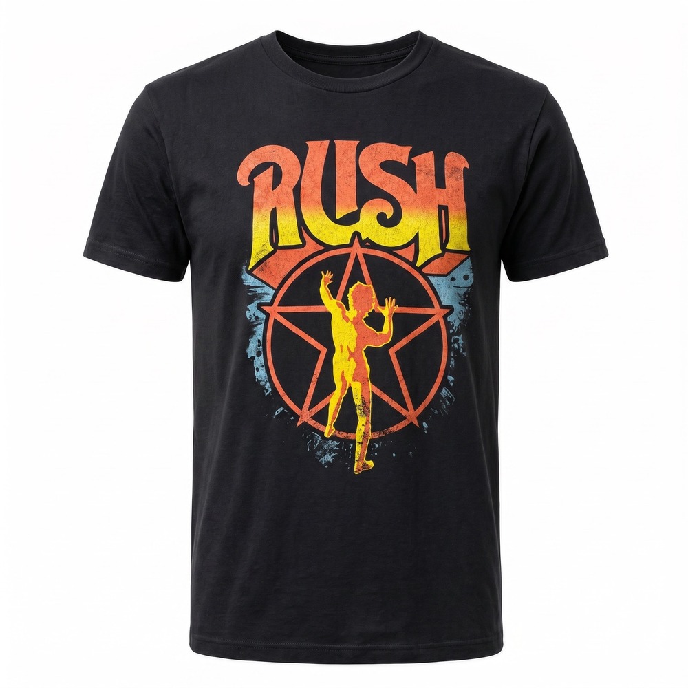 Rush Starman 2112 Graphic T-Shirt Mens Black Rock Band Tee Short Sleeve
